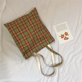 Women Lattice Cloth Shoulder Bag Plaid Daily Shopping Thick Book Bags