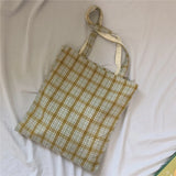 Women Lattice Cloth Shoulder Bag Plaid Daily Shopping Thick Book Bags