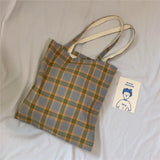 Women Lattice Cloth Shoulder Bag Plaid Daily Shopping Thick Book Bags