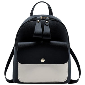 Women Leather Backpack Mini Panelled Bag Bookbag Mochila