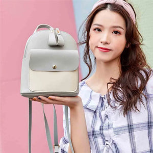 Women Leather Backpack Mini Panelled Bag Bookbag Mochila