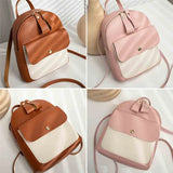 Women Leather Backpack Mini Panelled Bag Bookbag Mochila