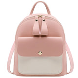 Women Leather Backpack Mini Panelled Bag Bookbag Mochila