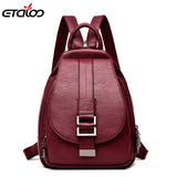 Women Leather Backpacks Female Shoulder Bag Travel Ladies Bagpack