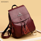 Vintage Leather Backpack Girls School Travel Bagpack Ladies Sac A Dos