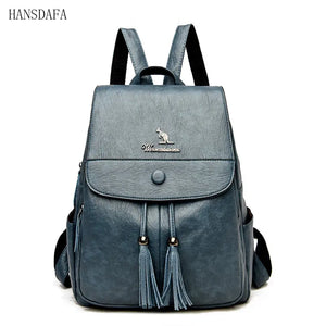 Vintage Leather Backpack Girls School Travel Bagpack Ladies Sac A Dos