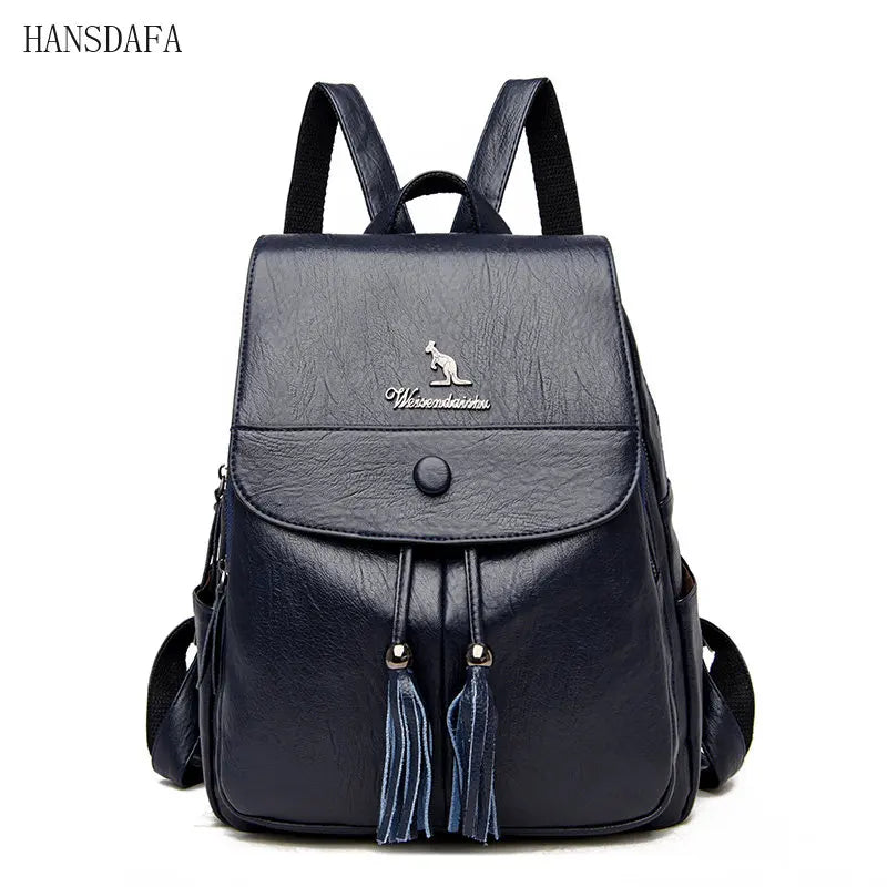 Vintage Leather Backpack Girls School Travel Bagpack Ladies Sac A Dos