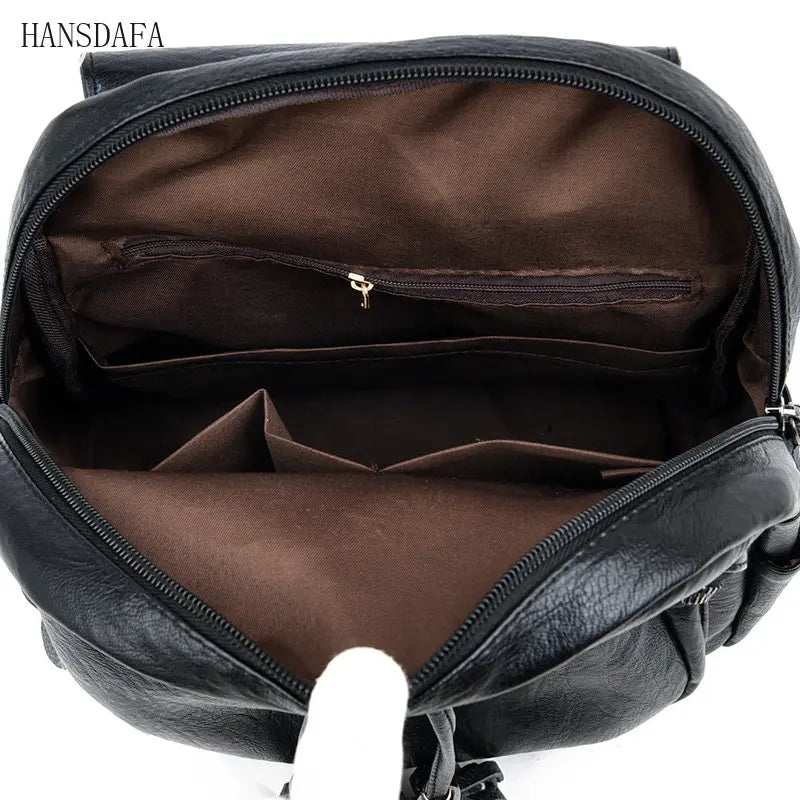 Vintage Leather Backpack Girls School Travel Bagpack Ladies Sac A Dos