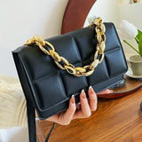 Women Leather Bag Thick Chain Small Square Crossbody Shoulder Bag