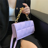 Women Leather Bag Thick Chain Small Square Crossbody Shoulder Bag