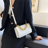 Women Leather Bag Thick Chain Small Square Crossbody Shoulder Bag