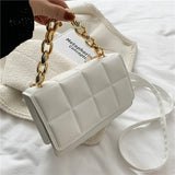 Women Leather Bag Thick Chain Small Square Crossbody Shoulder Bag
