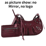 Women Leather Half Moon Shoulder Bags 2 Pcs/set Rivets Armpit Crossbody Bags