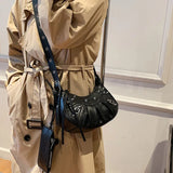 Women Leather Half Moon Shoulder Bags 2 Pcs/set Rivets Armpit Crossbody Bags