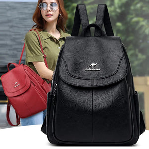 Women Leather Backpack High Capacity School Bag for Teenager Girls