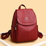 Women Leather Backpack High Capacity School Bag for Teenager Girls