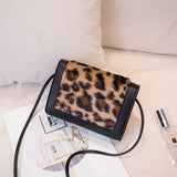 Leather Plush Shoulder Bag Leopard Crossbody Messenger Handbag