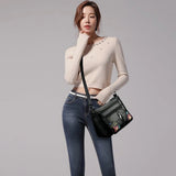 Leather Shoulder Bag Multi-pocket Crossbody Handbag Zipper Shopping Bag