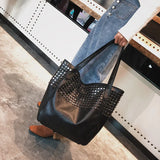 Women Leather Shoulder Bag Rivet Casual Female Tote Handbag