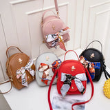 Women Leather Small Backpack Silk Scarf Travel Crossbody Shoulder Bags