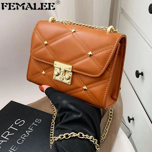 Crossbody Bag PU Leather Shoulder Bag Rivet Lock Messenger Bag