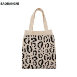 Leopard Knitting Tote Shoulder Bag Weave Handbag Large Capacity Soft Shopping Ba