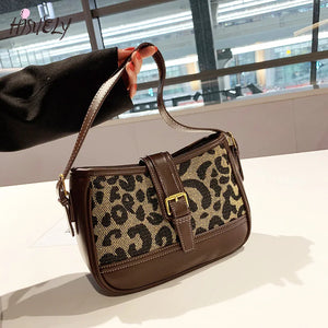 Leopard Print PU Leather Shoulder Bag Vintage Ladies Purse Handbags