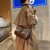 Leopard Print PU Leather Shoulder Bag Vintage Ladies Purse Handbags