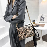 Leopard Print Shoulder Bag with Tassel Crossbody Purse