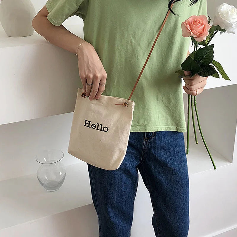 Women Letter Canvas Handbags Girl Harajuku All Match Messenger Bag Student