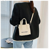 Women Letters Print Canvas Tote Bag Crossbody Money Bag Classic Messenger Bag