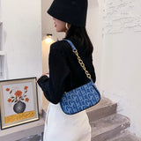 Women Letters Printing Denim Shoulder Bag Chain Small Purse Handbags