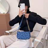 Women Letters Printing Denim Shoulder Bag Chain Small Purse Handbags