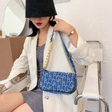 Women Letters Printing Denim Shoulder Bag Chain Small Purse Handbags