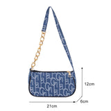 Women Letters Printing Denim Shoulder Bag Chain Small Purse Handbags