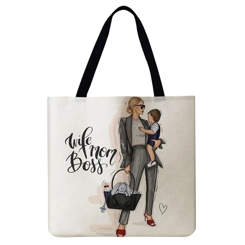 Mothers Printed Linen Shopper Bag Reusable Tote