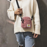 Women Corduroy Crossbody Bag Pink Zipper Purse Small Canvas Shoulder Bag