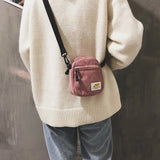 Small Corduroy Shoulder Bag Pink Crossbody Zipper Purse For Girl