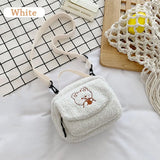 Women Plush Shoulder Bag Small Canvas Cross Body Bags Embroidery Zipper Purse