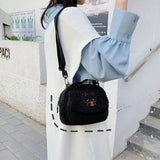 Women Plush Shoulder Bag Small Canvas Cross Body Bags Embroidery Zipper Purse