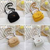 Women Plush Shoulder Bag Small Canvas Cross Body Bags Embroidery Zipper Purse