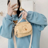 Women Plush Shoulder Bag Small Canvas Cross Body Bags Embroidery Zipper Purse
