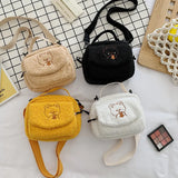Women Small Plush Shoulder Bag Canvas Cross Body Bag Ladies Embroidery Purse