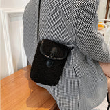 Women Little Plush Shoulder Bag Female Small Girls Cross Body Bags Ladies Embroi
