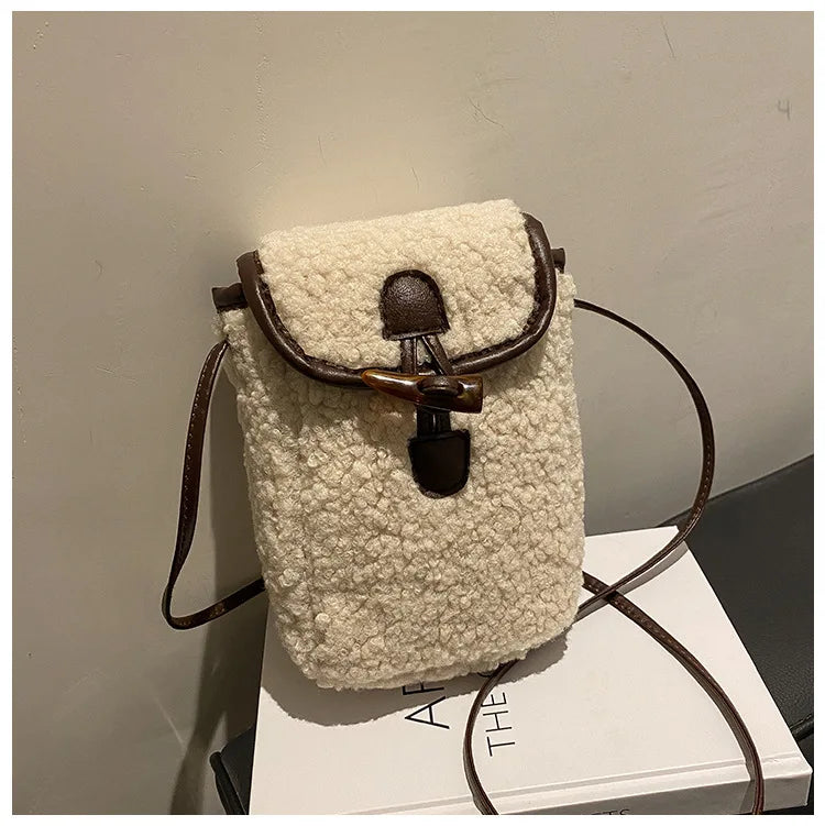 Women Little Plush Shoulder Bag Female Small Girls Cross Body Bags Ladies Embroi