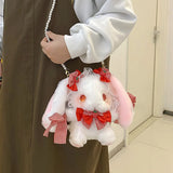 Lolita Shoulder Plush Bag with Lace Bow