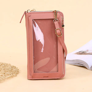Women Long Cell Phone Pockets Shoulder Bags PU Leather Card Holder Crossbody Bag