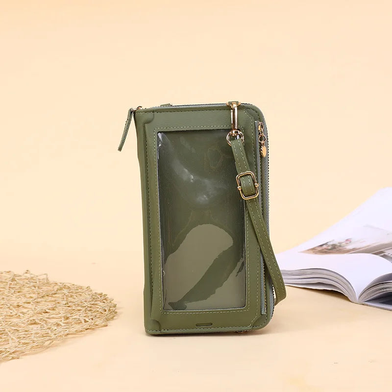 Women Long Cell Phone Pockets Shoulder Bags PU Leather Card Holder Crossbody Bag