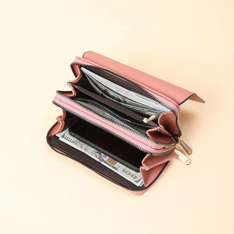 Women Long Purses Vintage Shoulder Bags with Cell Phone Pocket and Zipper