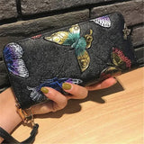 Women Long Wallet 3D Embossing Rose Dragonfly Butterfly Clutch Zipper Hangbags